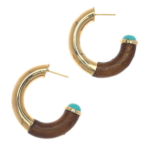 BROWN GOLD TURQUOISE HALF HOOP EARRINGS