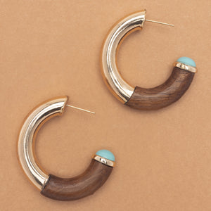 BROWN GOLD TURQUOISE HALF HOOP EARRINGS