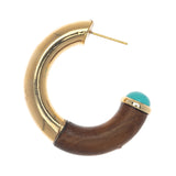 BROWN GOLD TURQUOISE HALF HOOP EARRINGS