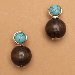 BROWN TURQUOISE DOUBLE BALL EARRINGS