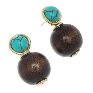 BROWN TURQUOISE DOUBLE BALL EARRINGS