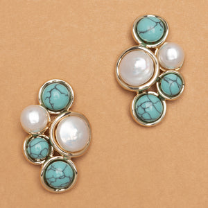 TURQUOISE WHITE PEARL STATEMENT EARRINGS