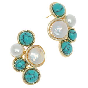 TURQUOISE WHITE PEARL STATEMENT EARRINGS