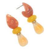 ORANGE RESIN YELLOW JADE AND AGATE EARRINGS