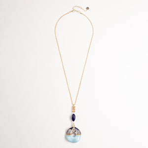 BLUE MIX STONE PENDANT LONG NECKLACE