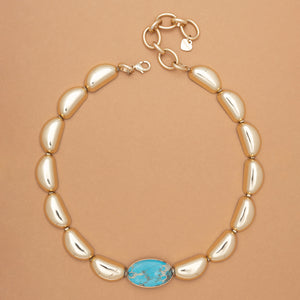 TURQUOISE GOLD BEAN COLLAR NECKLACE