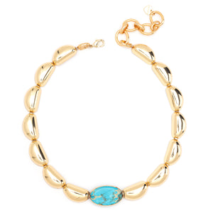 TURQUOISE GOLD BEAN COLLAR NECKLACE