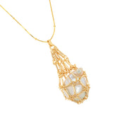 ROUND WHITE PEARL GOLD FISHNET NECKLACE