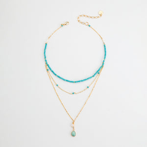 TURQUOISE BEADED THREE LAYER NECKLACE