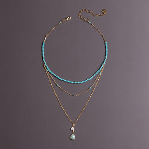 TURQUOISE BEADED THREE LAYER NECKLACE