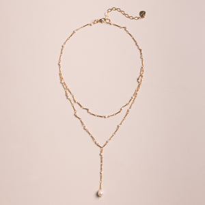 GOLD CHAIN PEARL LAYER LARIAT NECKLACE
