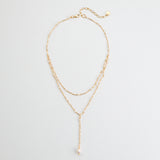 GOLD CHAIN PEARL LAYER LARIAT NECKLACE