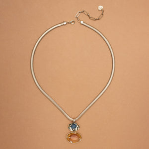 RUTILATED AGATE AND BLUE STONE PENDANT NECKLACE