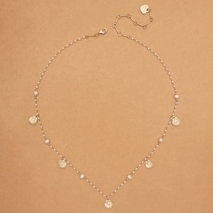 WHITE PEARL GOLD DOT CHARM NECKLACE