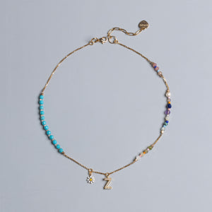 TURQUOISE INITAL BIRTHSTONE NECKLACE (เลือกอักษร INITIAL ได้)