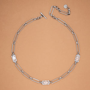 BAGUETTE CLEAR STONE CHAIN LINK NECKLACE