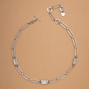 BAGUETTE CLEAR STONE CHAIN LINK NECKLACE