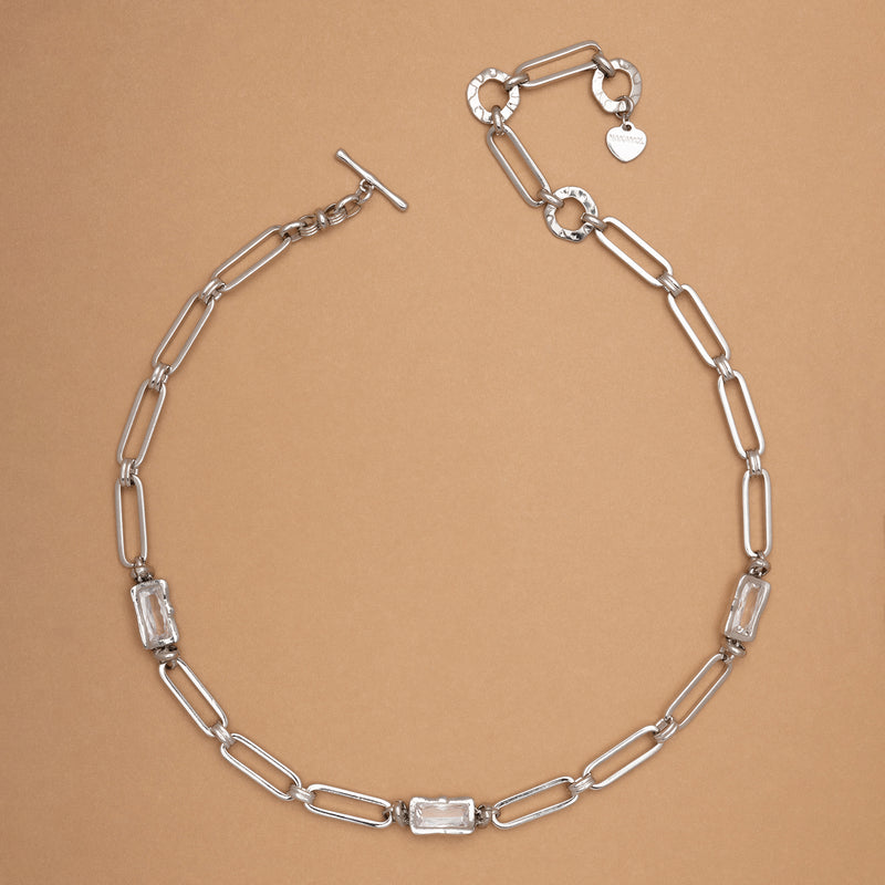 BAGUETTE CLEAR STONE CHAIN LINK NECKLACE