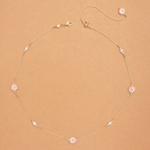 PINK FLOWER BEAD GOLD NECKLACE