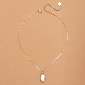 FLAT WHITE GOLD BEZEL PENDANT NECKLACE