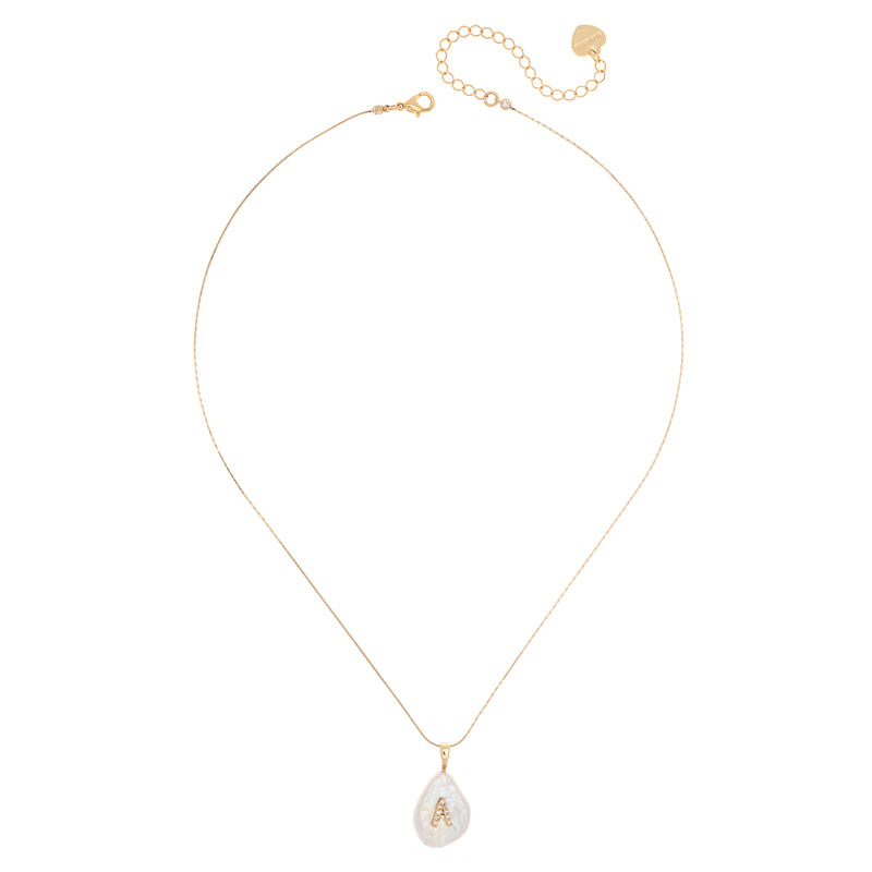 WHITE PEARL PENDANT NECKLACE INITIAL (เลือกตัวอักษรได้)