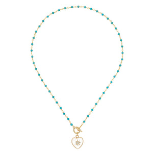 WHITE HEART PENDANT TURQUOISE ROSARY NECKLACE