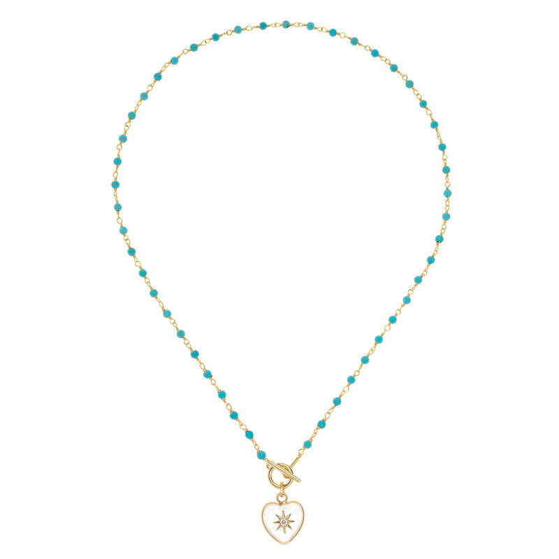 WHITE HEART PENDANT TURQUOISE ROSARY NECKLACE