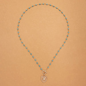 WHITE HEART PENDANT TURQUOISE ROSARY NECKLACE