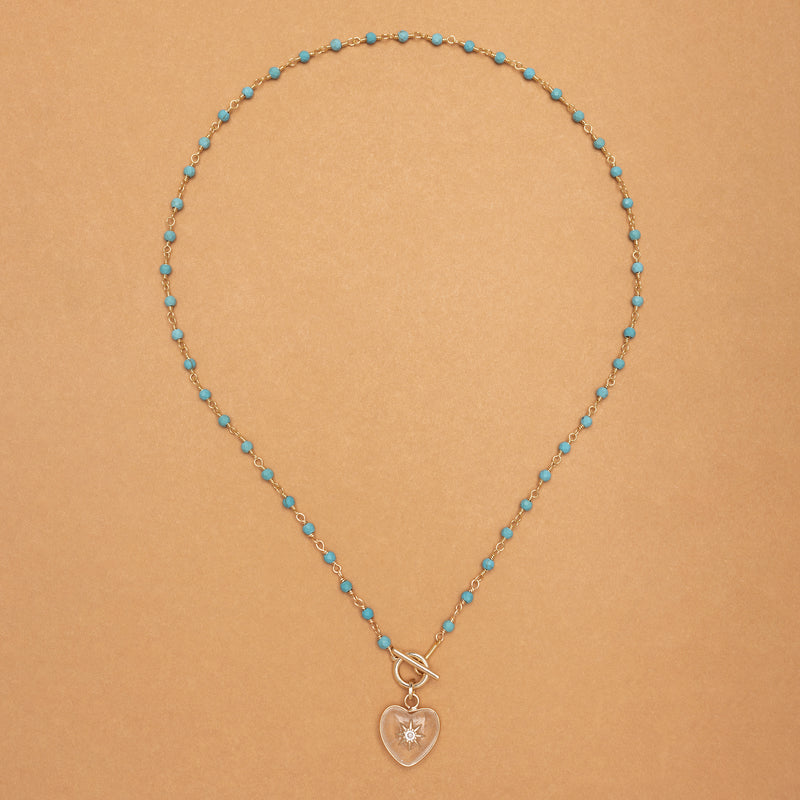 WHITE HEART PENDANT TURQUOISE ROSARY NECKLACE