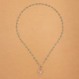 WHITE HEART PENDANT TURQUOISE ROSARY NECKLACE