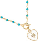 WHITE HEART PENDANT TURQUOISE ROSARY NECKLACE