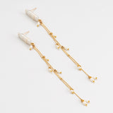 FREEFORM PEARL GOLD CHAIN STRAND EARRINGS