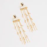WHITE PEARL GOLD CHAIN FRINGE EARRINGS