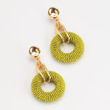 LIME GREEN BEAD WRAPPED HOOP EARRINGS