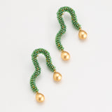 TEAL BEAD GOLD DROP FREEFORM EARRINGS
