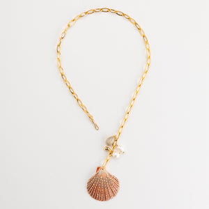 PEACH SHELL CHARM LINK NECKLACE