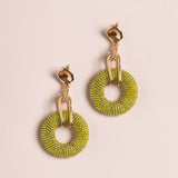 LIME GREEN BEAD WRAPPED HOOP EARRINGS