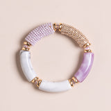 PURPLE WHITE BEAD WRAP STONE BRACELET