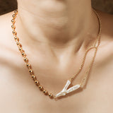 GOLD CHAIN PEARL LINK NECKLACE