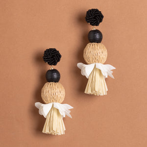 BLACK FLORAL BALL DROP EARRINGS