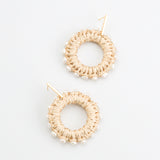 RATTAN WOVEN PEARL HOOP EARRINGS