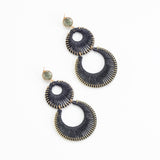 BLACK DOUBLE HOOP WOVEN DROP EARRINGS