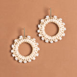 RATTAN WOVEN PEARL HOOP EARRINGS