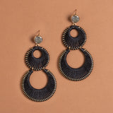 BLACK DOUBLE HOOP WOVEN DROP EARRINGS