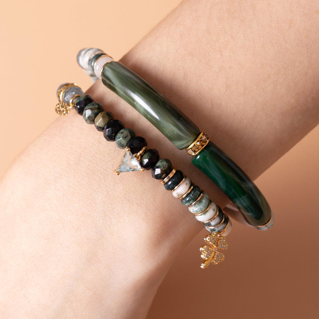 GREEN STONE MIX STRETCHY BRACELET – Nakamol