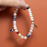 WHITE BLUE BEADED BRACELET