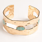 AMAZONITE STUD HAMMERED GOLD CUFF