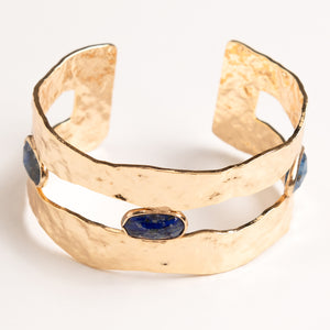LAPIS LAZULI STUD HAMMERED GOLD CUFF