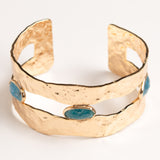 BLUE SAPPHIRE STUD HAMMERED GOLD CUFF