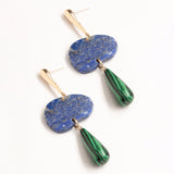 LAPIS LAZULI GREEN MIX GEMSTONE DROP EARRINGS